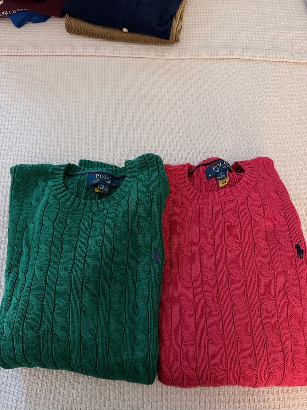 Polo by Ralph Lauren Cable-Knit Crewneck Sweaters - Green & Pink